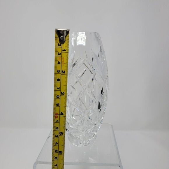 Vintage Carved Crystal Vase 6" Diamond Star Sparkle Narrow Oval Flower Vase - Picture 2 of 10